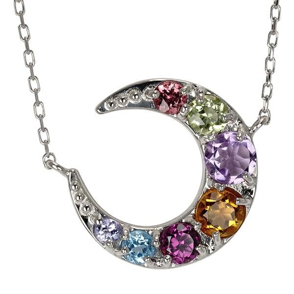 ネックレス マルチカラー アミュレット ムーン 三日月 レインボー 7石 誕生石 ダイヤモンド カラーストーン PT900 プラチナ900 チェーン