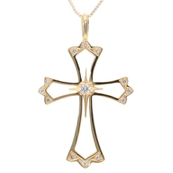 ネックレス ダイヤモンド クロス 十字架 ペンダント 18金 イエロー ピンク ホワイトゴールド チェーン レディース ジュエリー アクセサリー
