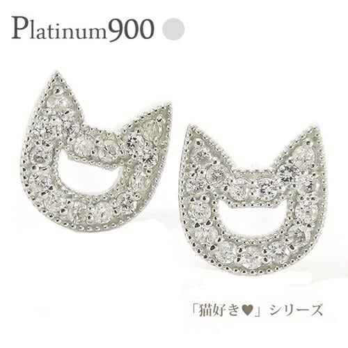 ピアス プラチナ ネコ ダイヤモンド 0.3ct スタッド オープンキャット 猫 ねこ プラチナ900 cat ねこ耳 レディース ジュエリー