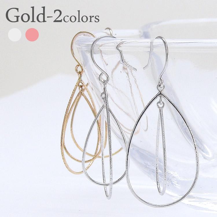ピアス フック k18ピンクゴールド k14ホワイトゴールド ツユ つゆ しずく ペアシェイプ フープ レディース ジュエリー アクセサリー