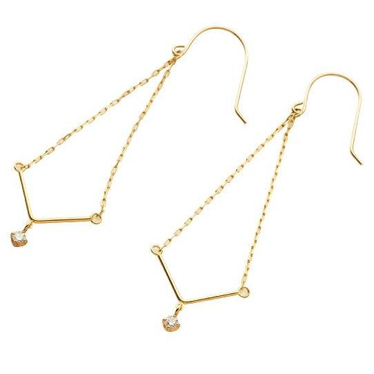 ピアス ロング V字 揺れる ダイヤモンド 0.06ct 10金 k10イエローゴールド レディース ジュエリー アクセサリー プレゼント ギフト