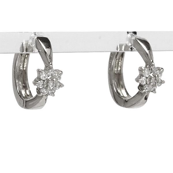 フープピアス 中折れピアス 花 フラワー ダイヤモンドピアス ダイヤ 0.10ct プラチナ900 レディース ジュエリー アクセサリー プレゼント