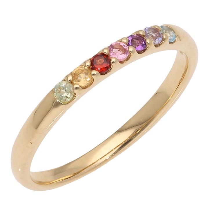 リング 誕生石 マルチカラー アミュレット レインボー 7石 お守り 10金 イエロー ピンク ホワイトゴールド 記念日 刻印 人気 おすすめ