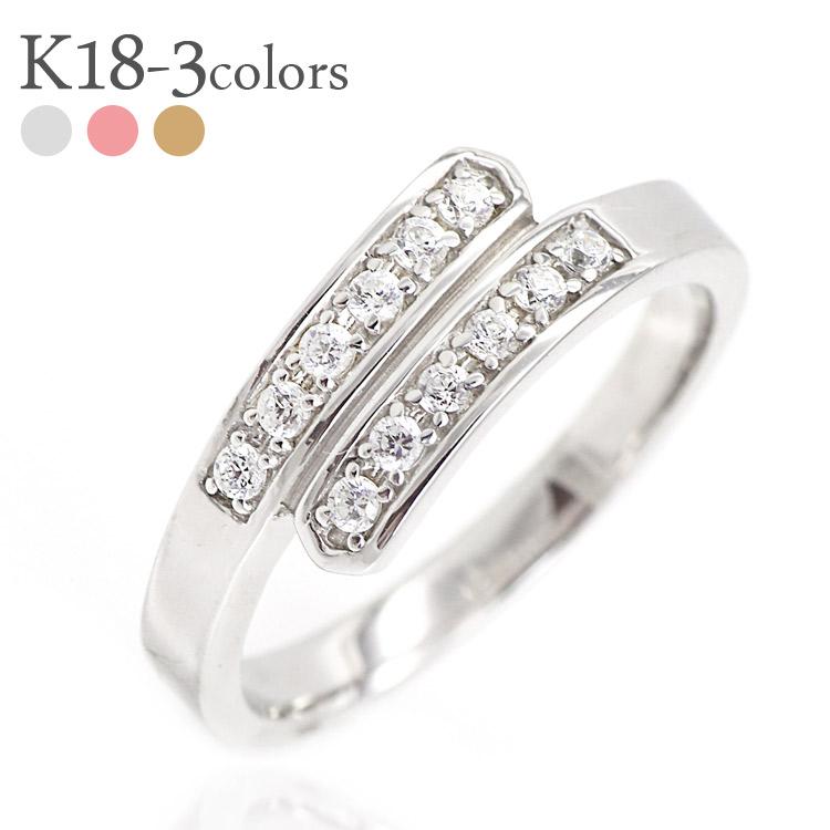 ハーフエタニティリング k18 ダイヤモンドリング 0.1ct 18金 ゴールド エタニティリング シンプル 平打ちリング 婚約指輪 刻印