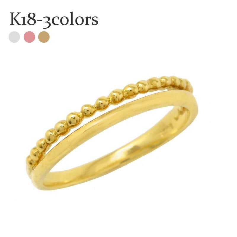 リング 18金 18k k18 イエロー ピンク ホワイトゴールド ボールファランジ ミディ 重ねつけ 指輪 プチ 刻印 レディース ジュエリー