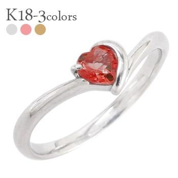 リング ガーネット ハート 一粒 V字 Vライン 18金 イエロー ピンク ホワイトゴールド 1月誕生石 指輪 レディース ジュエリー アクセサリー