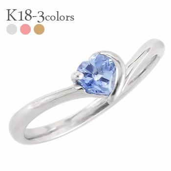 リング タンザナイト ハート 一粒 V字 Vライン 18金 イエロー ピンク ホワイトゴールド 12月誕生石 指輪 レディース ジュエリー