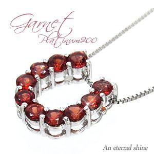 ネックレス 馬蹄 ホースシュー ガーネット 1月誕生石 10石 プラチナ900 ペンダント パワーストーン アミュレット チェーン レディース