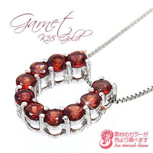 ネックレス ガーネット 1月誕生石 馬蹄 ホースシュー 10石 18金 18k k18 イエロー ピンク ホワイトゴールド ペンダント
