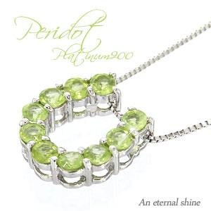 ネックレス 馬蹄 ホースシュー ペンダント ペリドット 8月誕生石 10石 プラチナ900 パワーストーン アミュレット チェーン レディース