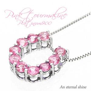 ネックレス 馬蹄 ホースシュー ペンダント ピンクトルマリン 10月誕生石 10石 プラチナ900 パワーストーン アミュレット チェーン