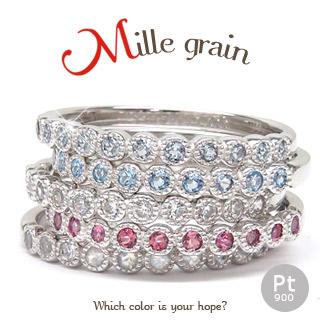 ハーフエタニティリング カラーストーン 誕生石 プラチナ900 ミル打ち 指輪 リング ピンキーリング 小指 ファランジリング ミディリング 刻印