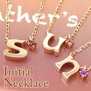 ネックレス ピンクトルマリン イニシャル アルファベット ペンダント スキン 10月誕生石 セミオーダー 18金 イエロー ピンク ホワイトゴールド
