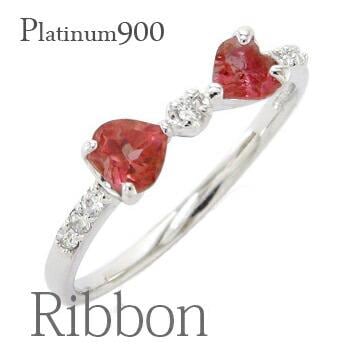 リング 指輪 リボン ガーネット 1月誕生石 ダイヤモンド 0.08ct プラチナ900 りぼん 誕生石 レディース ジュエリー アクセサリー