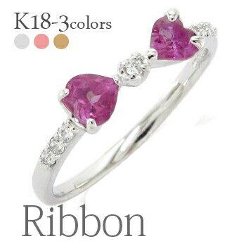 リング リボン ロードライトガーネット 1月誕生石ダイヤモンド0.08ct k18 18金 りぼん 指輪 誕生石 レディース ジュエリー