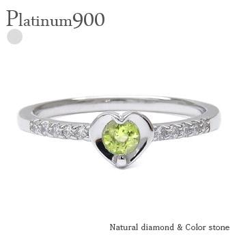 ピンキーリング ペリドット 8月誕生石 ダイヤモンドリング 0.1ct プラチナ900 ハート 指輪 レディース ジュエリー アクセサリー