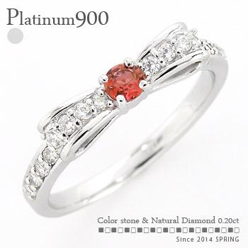 ピンキーリング 指輪 リボン リング ガーネット 1月誕生石 ダイヤモンド 0.2ct プラチナ900 小指 ファランジリング ミディリング