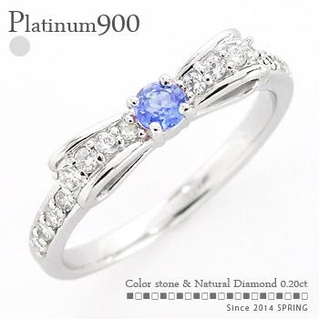 ピンキーリング 指輪 リボン リング タンザナイト 12月誕生石 ダイヤモンド 0.2ct プラチナ900 小指 ファランジリング ミディリング