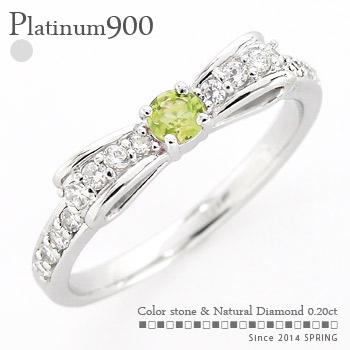 ピンキーリング 指輪 リングリボン ペリドット 8月誕生石 ダイヤモンド 0.2ct プラチナ900 小指 ファランジリング ミディリング