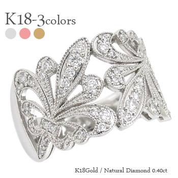リング ダイヤモンド ダイヤ 0.4ct 18金 18k k18 イエロー ピンク ホワイトゴールド アンティーク風 クラシカル 指輪 婚約指輪