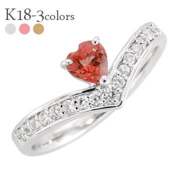 ハーフエタニティリング ガーネット 1月誕生石 ハート リング ダイヤモンド 0.17ct 18金 イエロー ピンク ホワイトゴールド