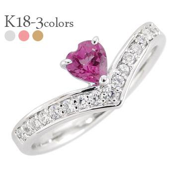ハーフエタニティリング ロードライトガーネット 1月誕生石 ハート リング ダイヤモンド 0.17ct 18金 イエロー ピンク ホワイトゴールド