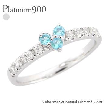 ピンキーリング ブルートパーズ ハート リング プラチナ900 ダイヤモンド 0.2ct 11月誕生石 指輪 スリーストーン トリロジー レディース