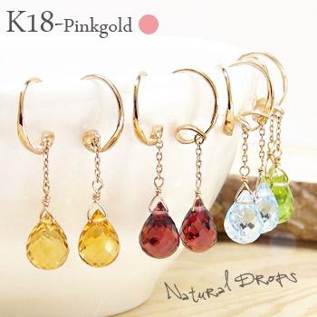 ピアス フック カラーストーン 18金 ｋ18ピンクゴールド 誕生石 ガーネット アメジスト ペリドット ブルートパーズ シトリントパーズ ツユ