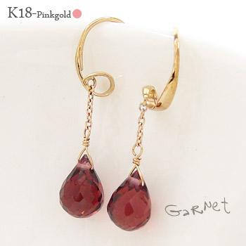 ピアス フック カラーストーン 18金 k18ピンクゴールド ガーネット 1月誕生石 レディース ジュエリー アクセサリー プレゼント ギフト 人気