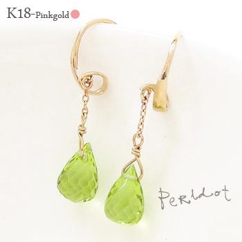 ピアス フック カラーストーン 18金 k18ピンクゴールド ペリドット 8月誕生石 レディース ジュエリー アクセサリー プレゼント ギフト 人気