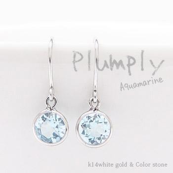 ピアス フック k14ホワイトゴールド 天然石 カラーストーン 誕生石 マル ドロップ アクアマリン 3月誕生石 レディース ジュエリー