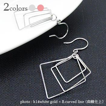 ピアス フック k18ピンクゴールド k14ホワイトゴールド スクエア フープ レディース ジュエリー アクセサリー プレゼント ギフト 人気