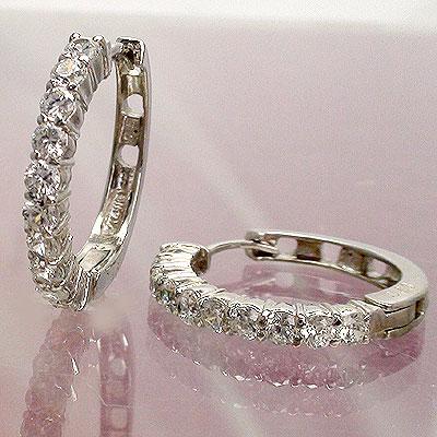 フープピアス k18 ダイヤモンドピアス 1ct 18金 18k イエロー ピンク ホワイトゴールド 中折れピアス エタニティピアス レディース
