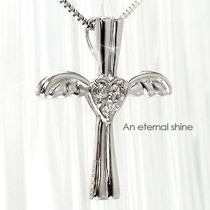 ネックレス クロス＆ハート＆天使の羽 ペンダント ダイヤモンド 0.03ct 18金 18k k18 イエロー ピンク ホワイトゴールド チェーン