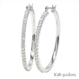 フープピアス ダイヤモンド ピアス 1.50ct 18金 18k k18 イエロー ピンク ホワイトゴールド エタニティ 30mm レディース