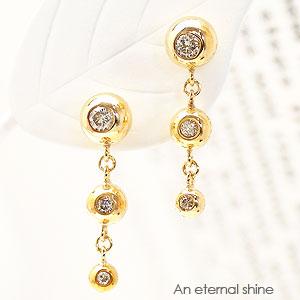 ピアス k18ゴールド 丸玉ダイヤモンド 0.16ct スリーストーン トリロジー 18金 スタッド レディース ジュエリー アクセサリー