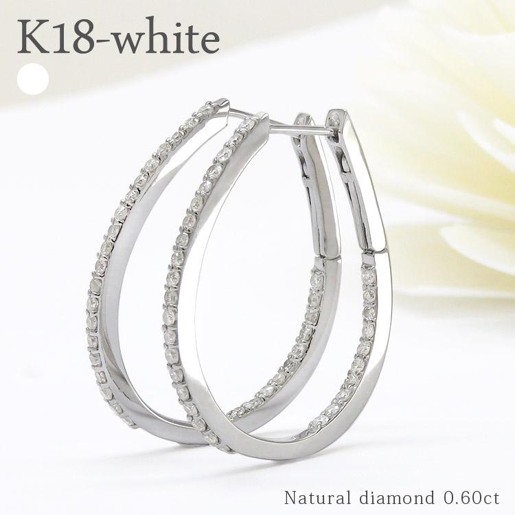 フープピアス k18wg ダイヤモンド 0.6ct 18金 ホワイトゴールド 馬蹄 ホースシュー ピアスイヤリング レディース ジュエリー