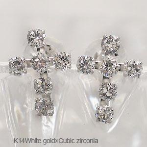 ピアス キュービックジルコニア K14ホワイトゴールド クロス レディース ジュエリー アクセサリー プレゼント ギフト 人気 おすすめ 送料無料