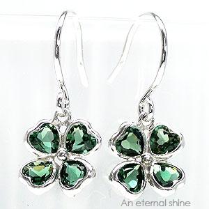 ピアス 14金 クローバー 四葉 よつば グリーンクオーツ K14ホワイトゴールド フック ドロップ レディース ジュエリー アクセサリー