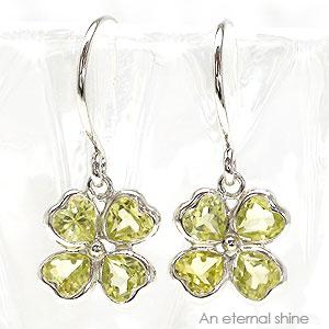 ピアス 14金 クローバー 四葉 よつば ペリドット 8月誕生石 K14ホワイトゴールド フック ドロップ レディース ジュエリー アクセサリー