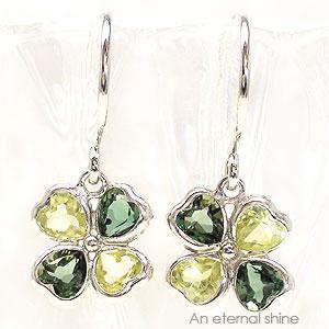 ピアス 14金 四葉 クローバー ペリドット 8月誕生石 K14ホワイトゴールド フック ドロップ レディース ジュエリー アクセサリー プレゼント