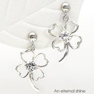 ピアス キュービックジルコニア K14ホワイトゴールド スタッド 四葉のクローバー レディース ジュエリー アクセサリー プレゼント ギフト 人気