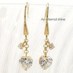 ピアス ハート キュービックジルコニア k18 フック シリコンキャッチ付 レディース ジュエリー アクセサリー プレゼント ギフト 人気 おすすめ