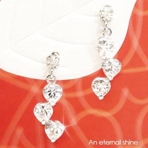 ピアス ロング キュービックジルコニア K14ホワイトゴールド ハート レディース ジュエリー アクセサリー プレゼント ギフト 人気 おすすめ