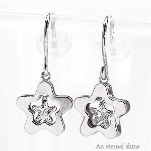 ピアス キュービックジルコニア スター ほし 星 フック式K14ホワイトゴールド K14WG レディース ジュエリー アクセサリー プレゼント