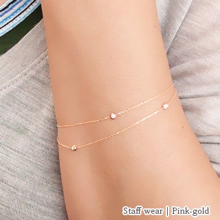 ブレスレット ダイヤモンド 0.1ct ステーションブレスレット18金 イエロー ピンク ホワイトゴールド 二連 二重 スキン レディース