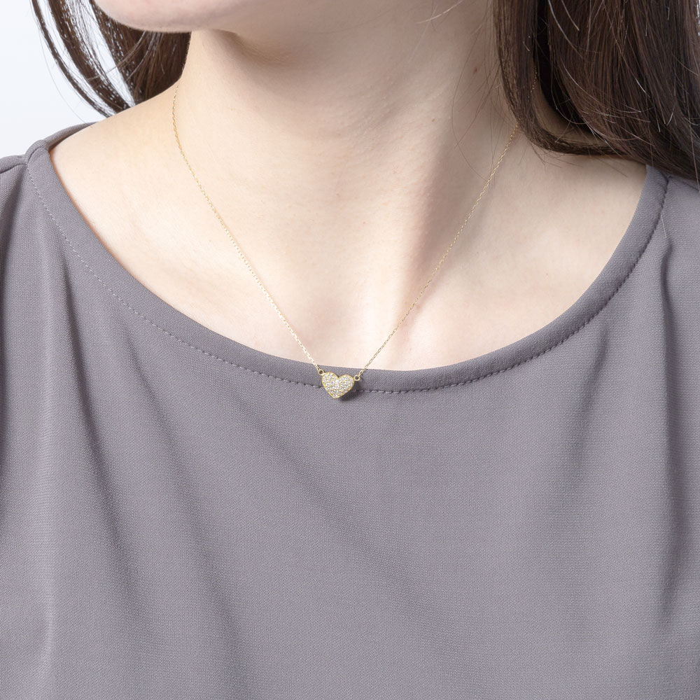 ハート パヴェ ダイヤモンド ネックレス 0.15ct 18金 イエロー ピンク 