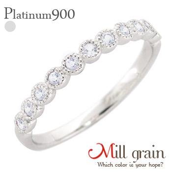 ハーフエタニティリング ブルームーンストーン 6月誕生石 プラチナ900 ミル打ち 指輪 リング ピンキーリング 小指 ファランジリング