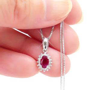 ネックレス 取り巻き ルビー ダイヤモンド プラチナ900 0.1ct オーバル 7月誕生石 ペンダント パワーストーン チェーン レディース