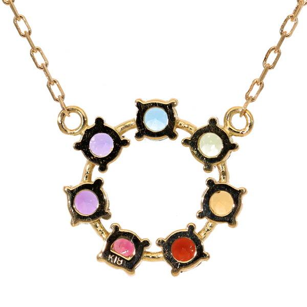 ネックレス アミュレット 18金 K18 18K イエロー ピンク ホワイトゴールド 7色 7石 虹色 お守り 厄除け 女性 レディース プレゼント